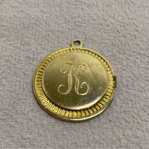 Vintage 1960s Locket Pendant Engraved Initial “K” Round Gold Tone